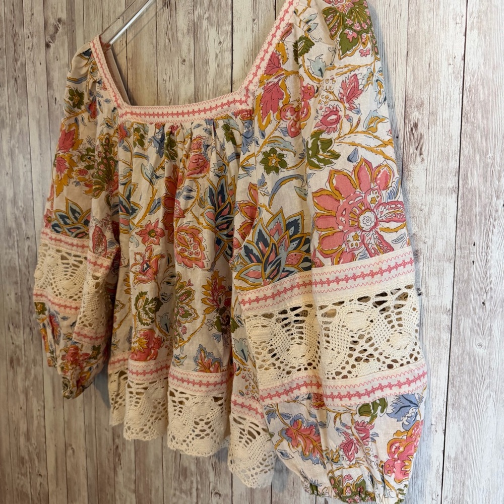 Christian Siriano New York Cropped Puff Sleeve Crochet Linen-Blend Blouse - Picture 6 of 7